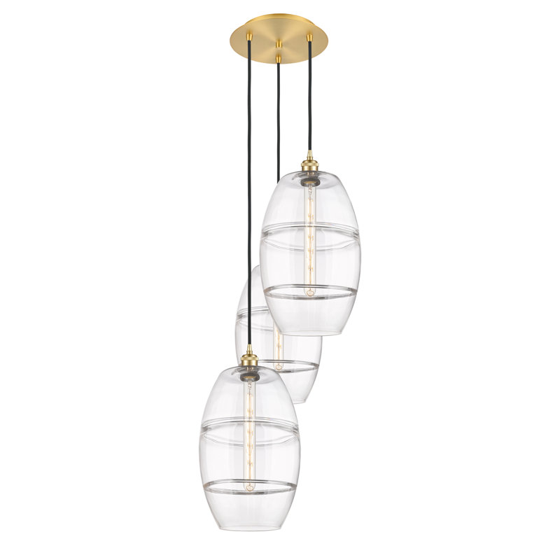 Luminaire suspendu rond / ovale 3 lumières Dundrod, Transparent, H 56,25 po x l 16,5 po x P 16,5 po, Or satiné