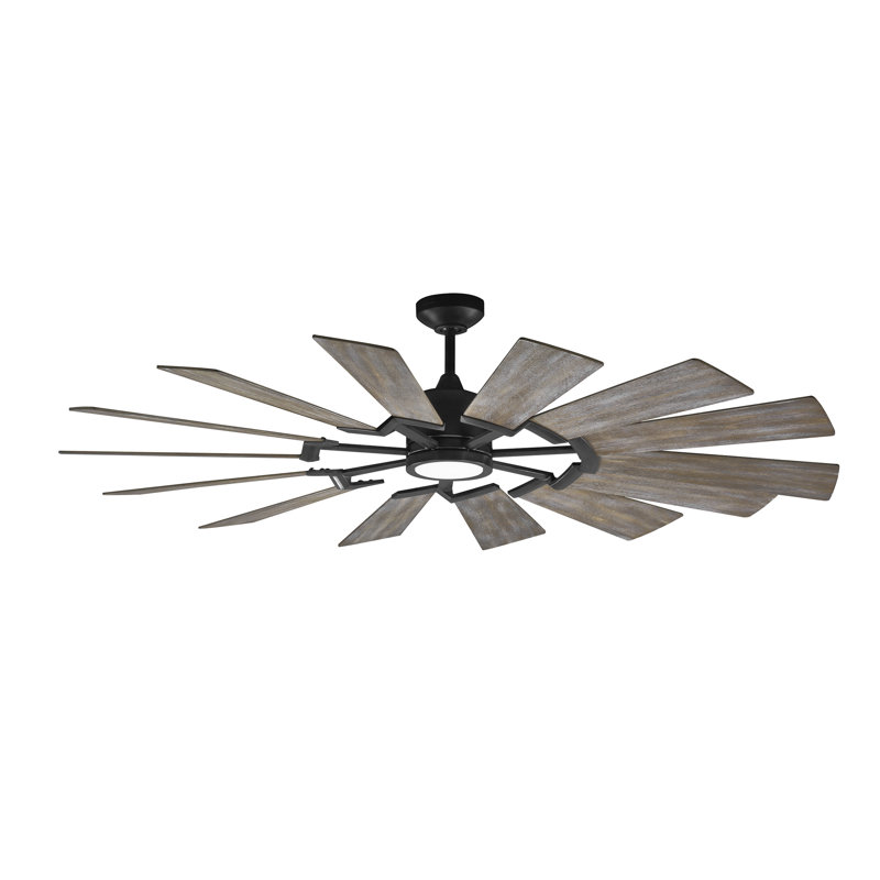 Elainea 62'' Ceiling Fan with LED Lights, Aged Pewter with Light Grey Weathered Oak blades, 72 inch