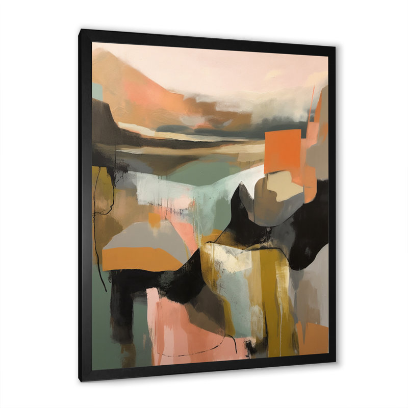 «Green and Beige Transcendant Reality II», peinture abstraite sur toile, Cadre photo noir, H 20 po x l 12 po x P 1 po