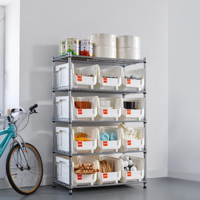 Étagère de rangement à 5 niveaux pour roulettes, 12 bacs de rangement, système de rayonnage en acier avec roulettes, organisateur d'outils mobile pour le garage, l'entrepôt, le bureau, le restaurant, la salle de classe, la cuisine