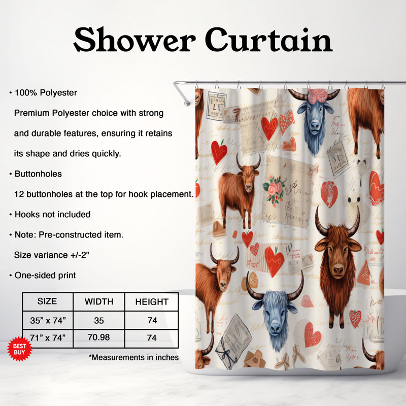 Rideau de douche Valentine Cow - Premium, H 74 po x l 71 po
