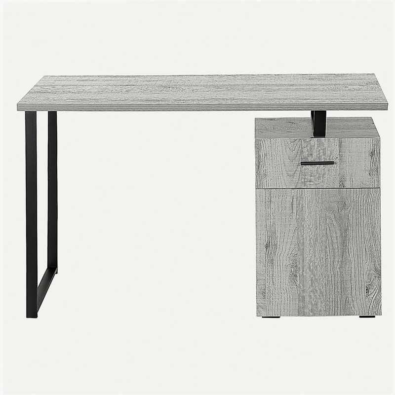 Bureau d'ordinateur, bureau personnel, ordinateur portable, installation à gauche, à droite, tiroirs de rangement, l 48 po, travail, stratifié gris, métal noir, contemporain, moderne