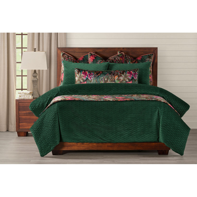 Pleated Velvet Emerald Green Duvet & Insert