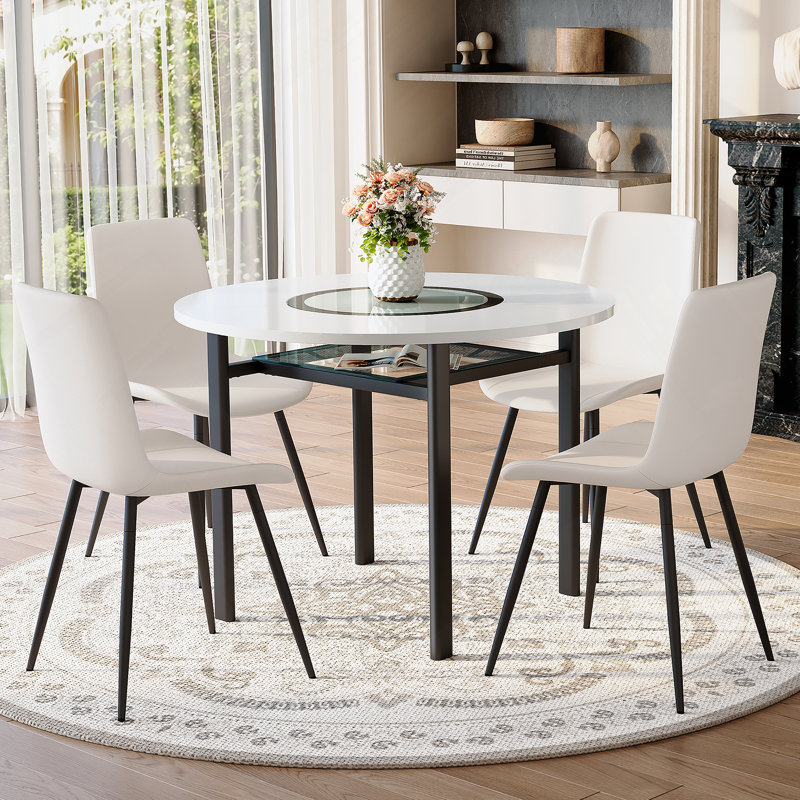 Ensemble de table de salle à manger 5 pièces, table de salle à manger ronde avec 4 chaises pour la salle à manger, Blanc