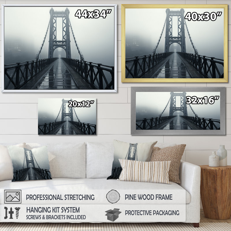 «Gray Bridge Urban Suspension I», reproduction sur toile, H 16 po x l 32 po x P 1 po, Toile tendue