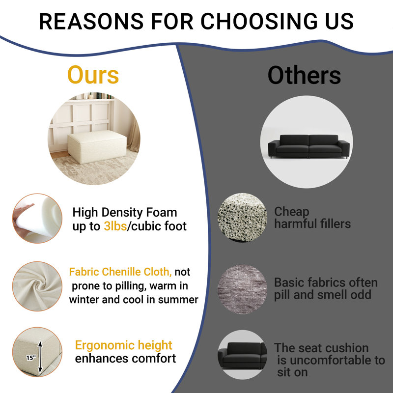 Compression Comfy Cloud 38" Velvet Sofa Ottoman, Beige