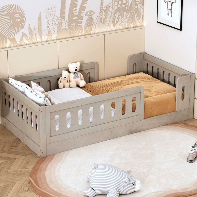 Lit plateforme simple en bois Guardrail - Assemblage facile avec assemblage naturel, Naturel