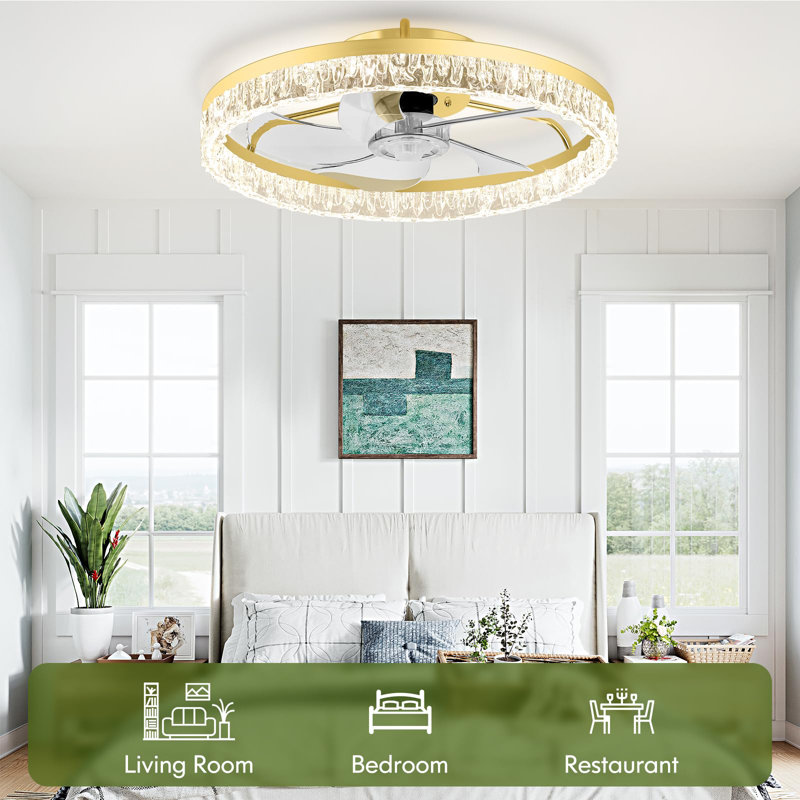 Ventilateur de plafond à profil bas 20 "à intensité variable avec lumières et télécommande en or, Doré
