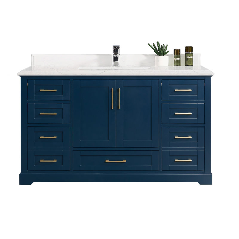 Meuble-lavabo simple Boston l 60 po x P 22 po Berghildur, Bleu marine, Double Cove Empira, Or