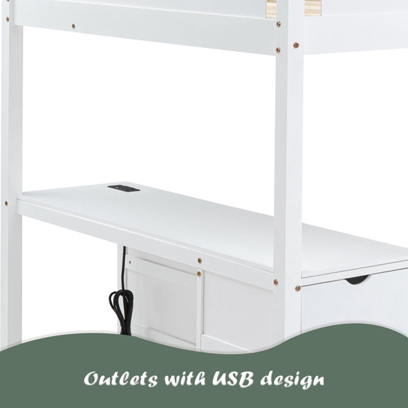 Lit superposé avec lit gigogne simple, rangement et bureau, Blanc, Double sur double