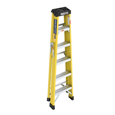 Fiberglass Reinforced Single-Side Step Ladder – Lightweight Non-Conductive Safety Ladder in Bright Yellow