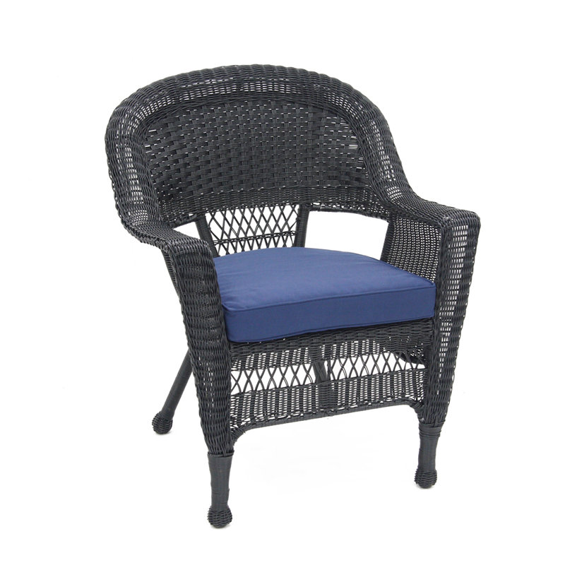 Chaise de patio avec coussins, Noir, Bleu minuit