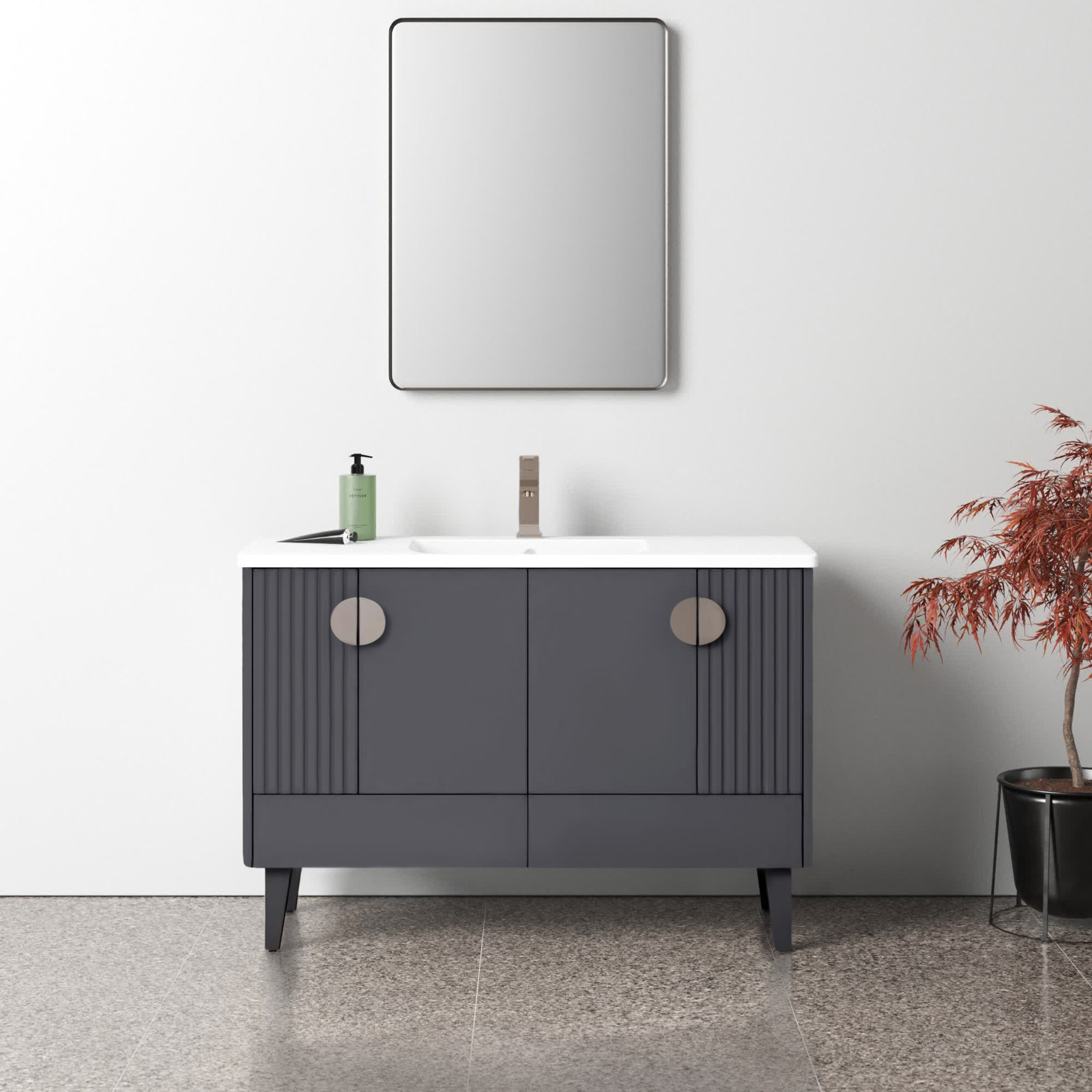 Saimah 48'' Single Bathroom Vanity, Rock Gray, Satin Nickel