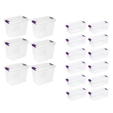 Sterilite 1644 Storage Box 16 Quart Plastic Storage Container White Lid Clear Base, 2-Pack