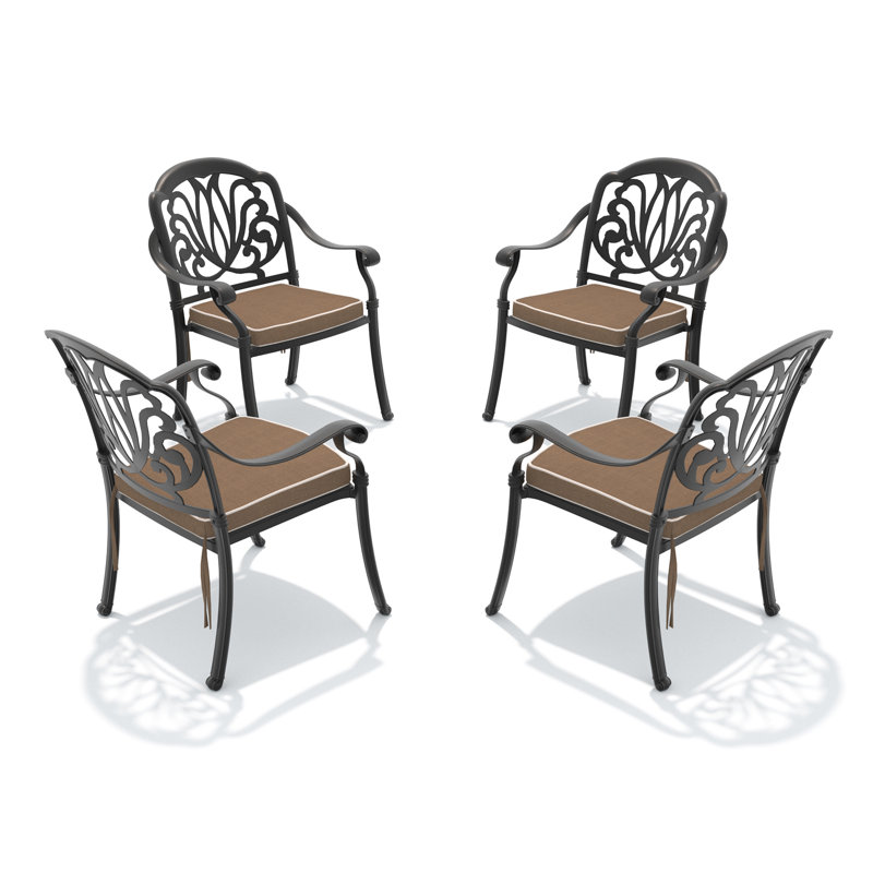 Chaise de patio en fonte d'aluminium 4 pièces avec cadre noir et coussins bruns (même SKU: W1710P166052), 4