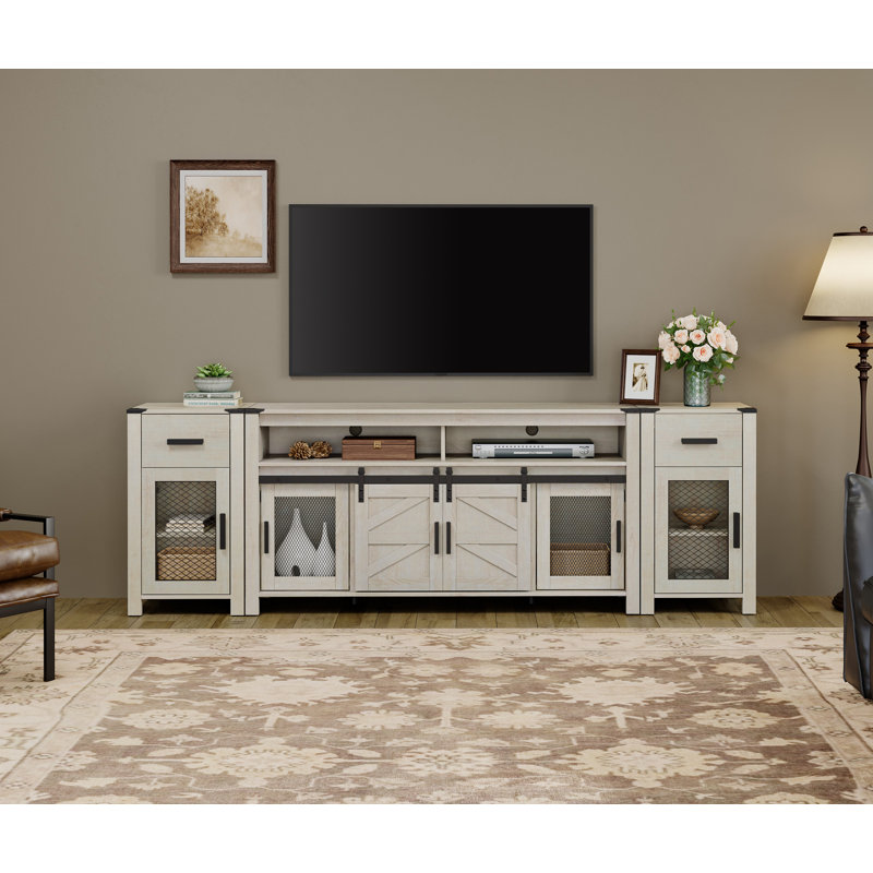 Gracie Oaks TV Stand Set For Ups To 85 Inch TV,Entertainment Center With Mesh Door,Wood Media TV Console Table With Adjustable Shelf For Living Room Bedroom