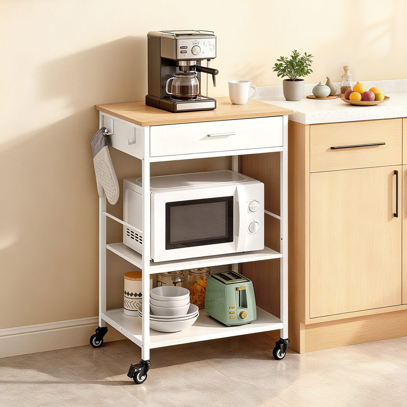 Kitchen Island 24'' W Rolling Cart with Open Storage Shelf, Locking Wheels and Drawer