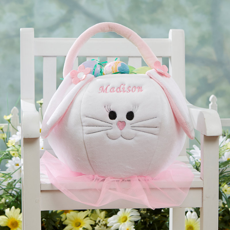 Panier en tissu brodé de lapin de Pâques