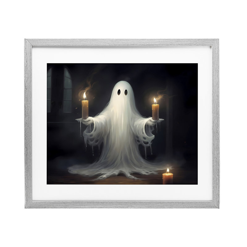 «Spooky Candlelit Ghost», reproduction encadrée sous verre, design par LSR Design Studio, H 17 po x l 21 po