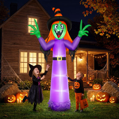Sorcière géante gonflable pour l'Halloween, 357 cm de hauteur, avec 4 lumières DEL, décor de jardin pour Halloween avec piquets et cordes