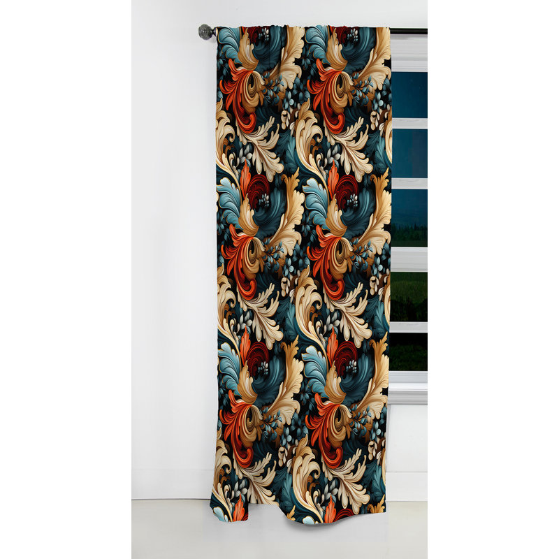 Rideau à motif floral - motif floral cachemire - 1 panneau, L 52 po x L 108 po