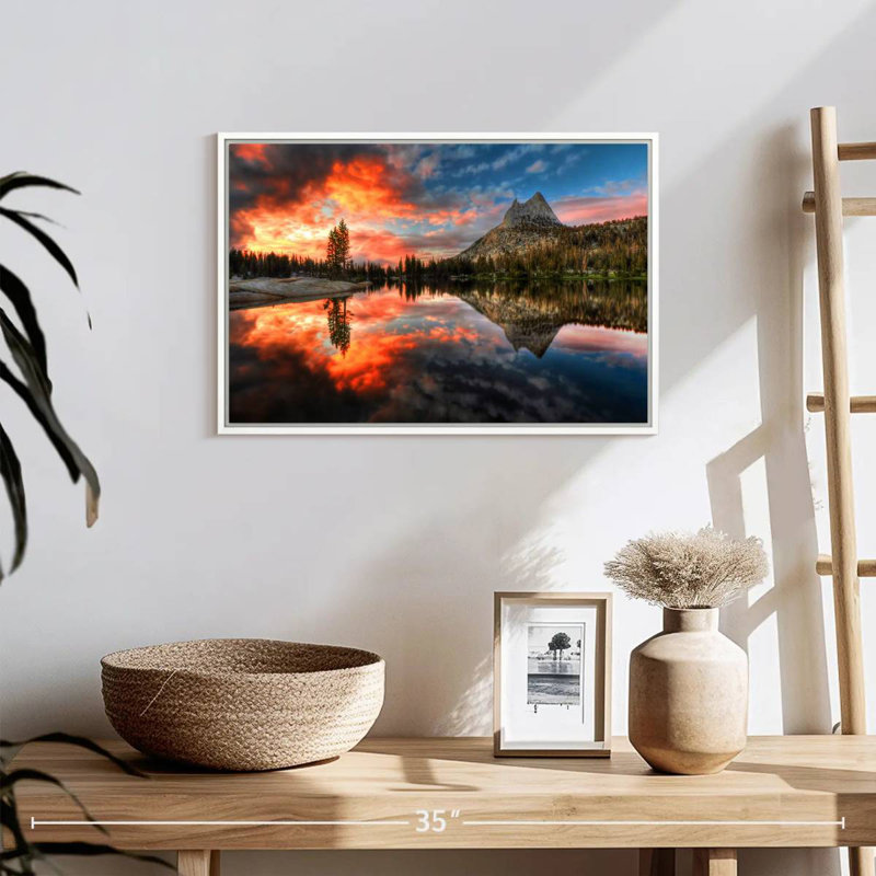 Coucher de soleil au parc Yosemite, Cadre flottant blanc, 19 po x 13 po