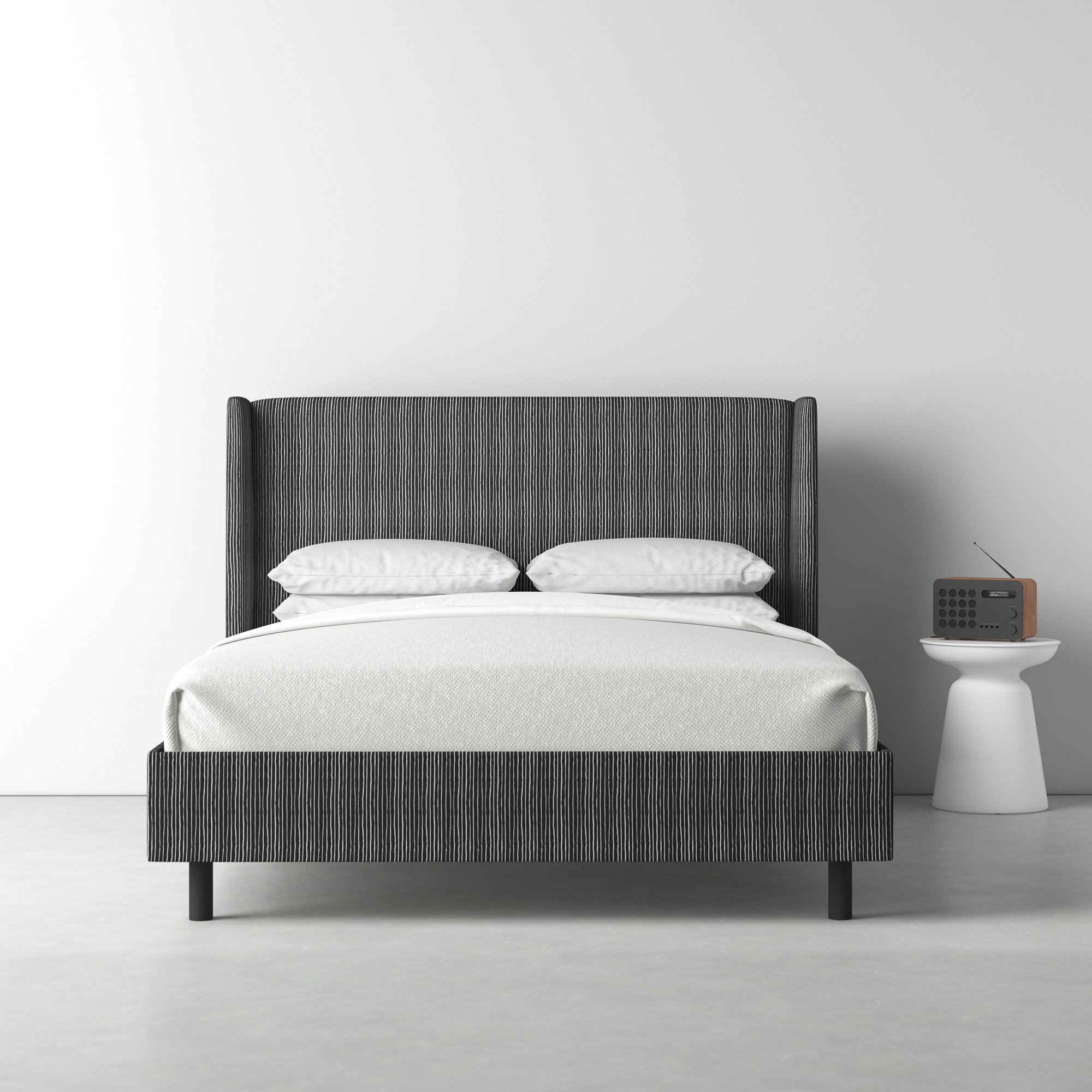 Lapa Upholstered Wingback Bed, Brush Stripe Ink, Twin