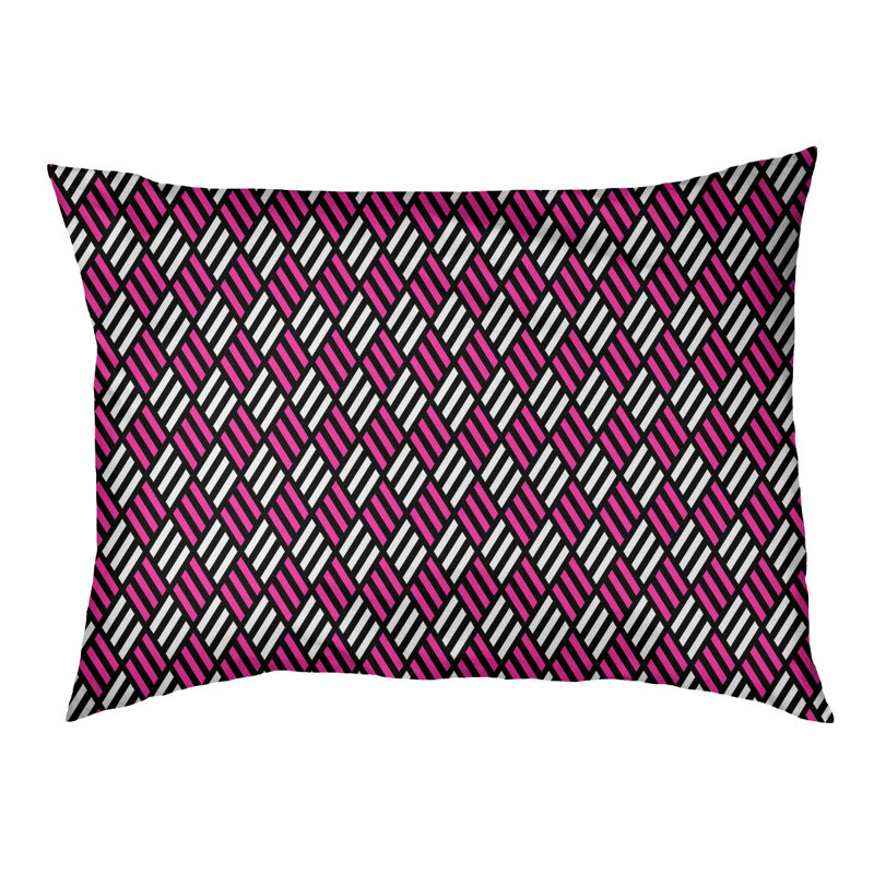 Coussin pour chien à rayures losanges Byrge, Grand (l 42,5 po x P 32,5 po x H 14 po), Noir / rose clair