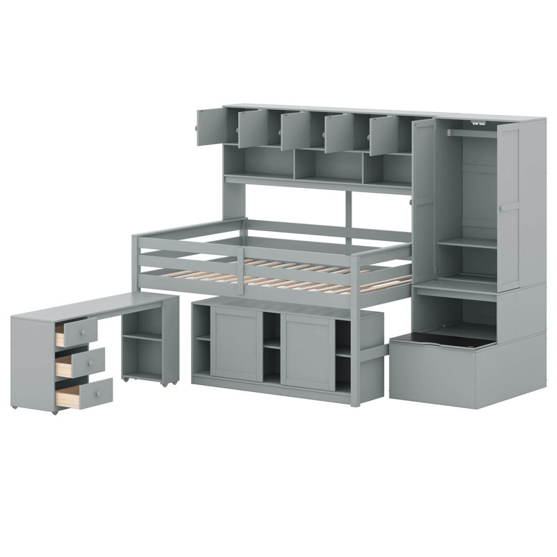 Lit mezzanine avec tiroirs Jeycob Kids, Complète, gris
