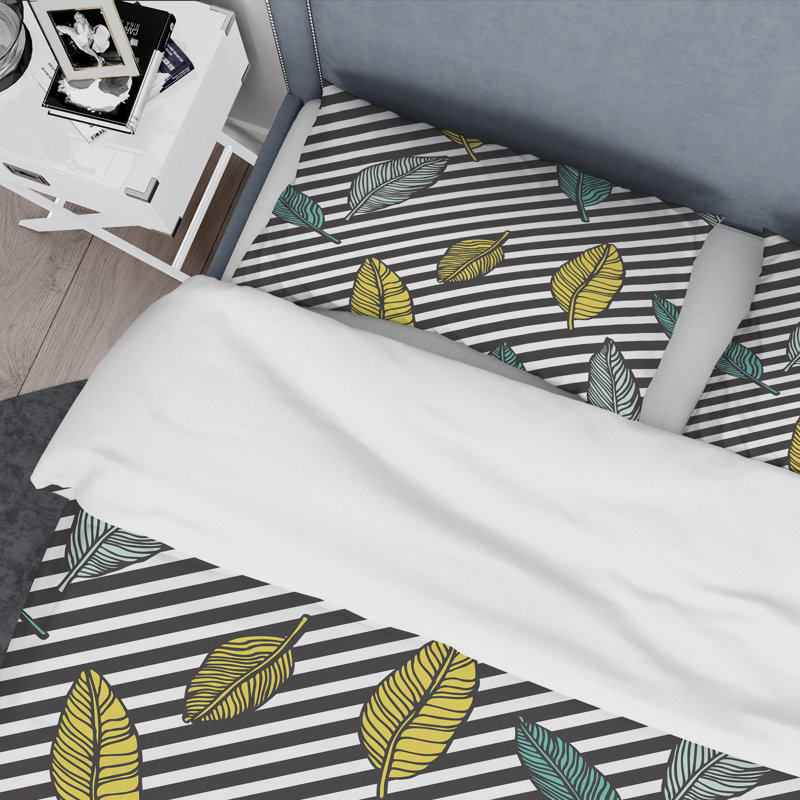 Ensemble de housse de couette en microfibre noir / blanc / jaune 3 pièces, Housse de couette pour grand lit et 2 taies décor