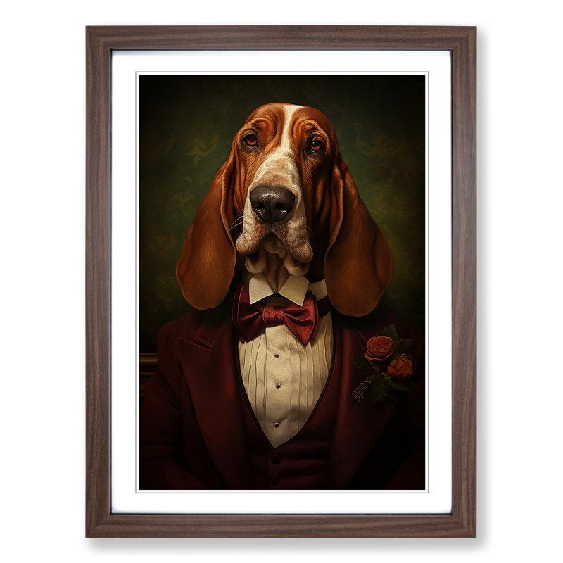 Basset Hound Dadaism Art - Framed Print, Walnut Framed, 34cm H x 25cm W x 2cm D