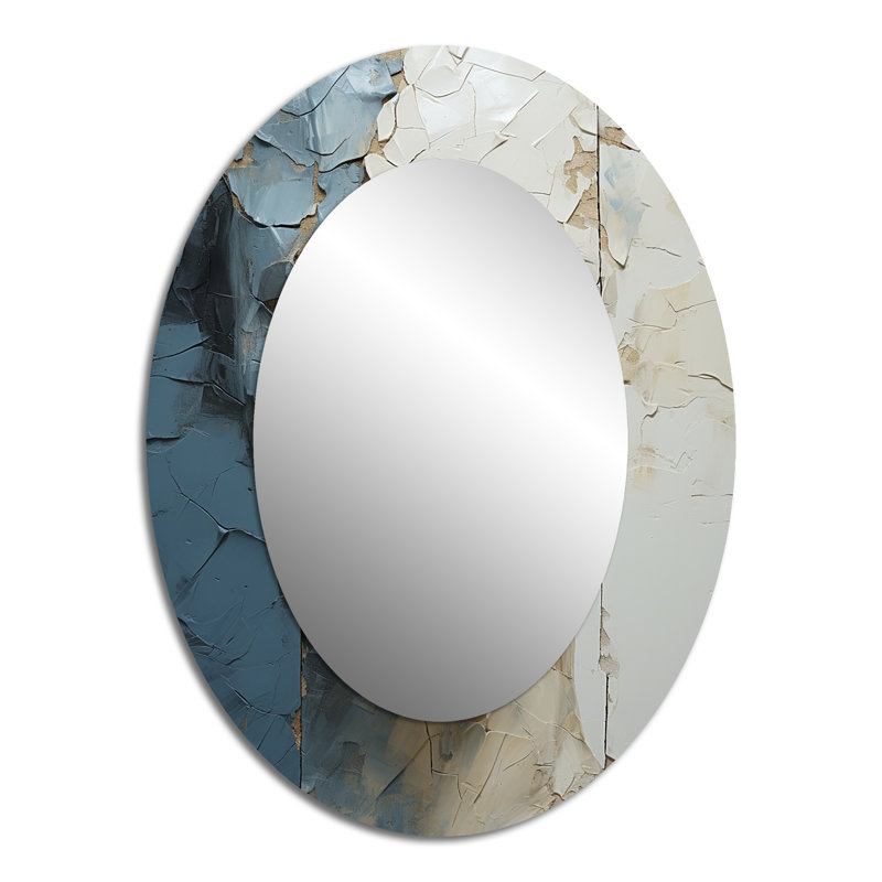Or et bleu méditation «I» - Miroir mural ovale beige, 40 po x 30 po