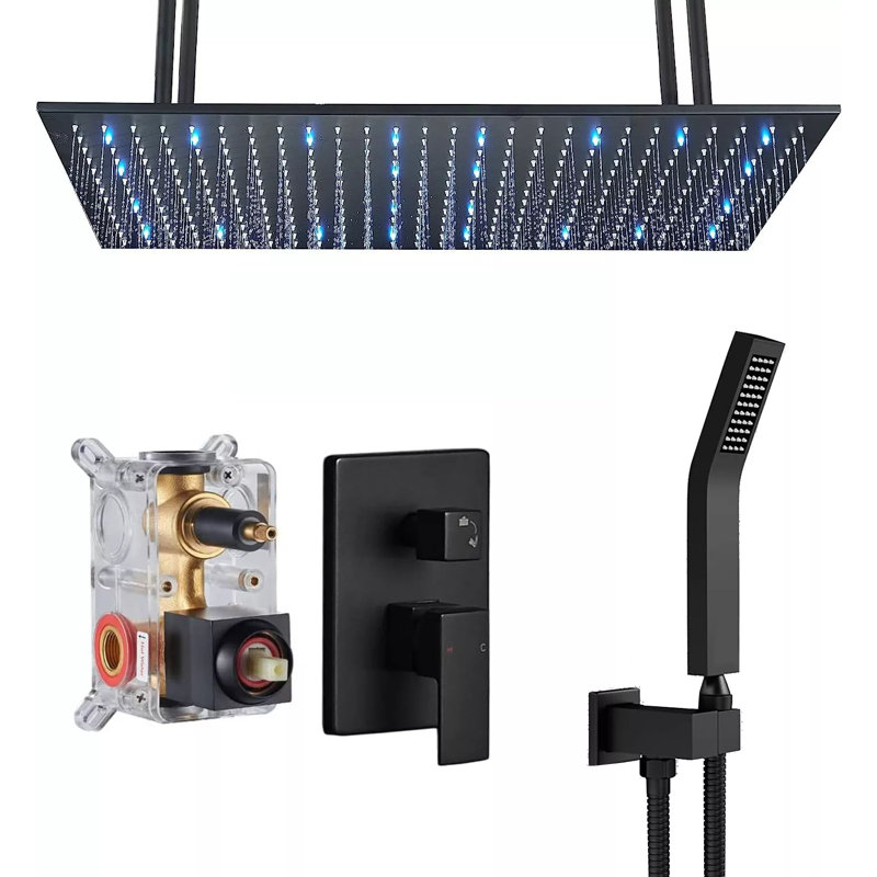 Ensemble de robinet de douche avec valve 16 x 32 pouces, Noir