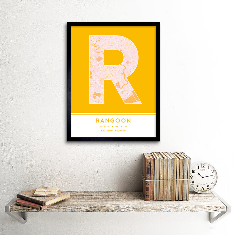Rangoon Myanmar City Map Yellow - Single Picture Frame Typography