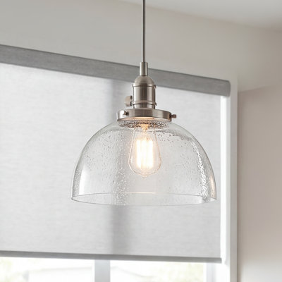 Antioch 1-Light Brushed Nickel Pendant with Clear Seeded Glass Shade