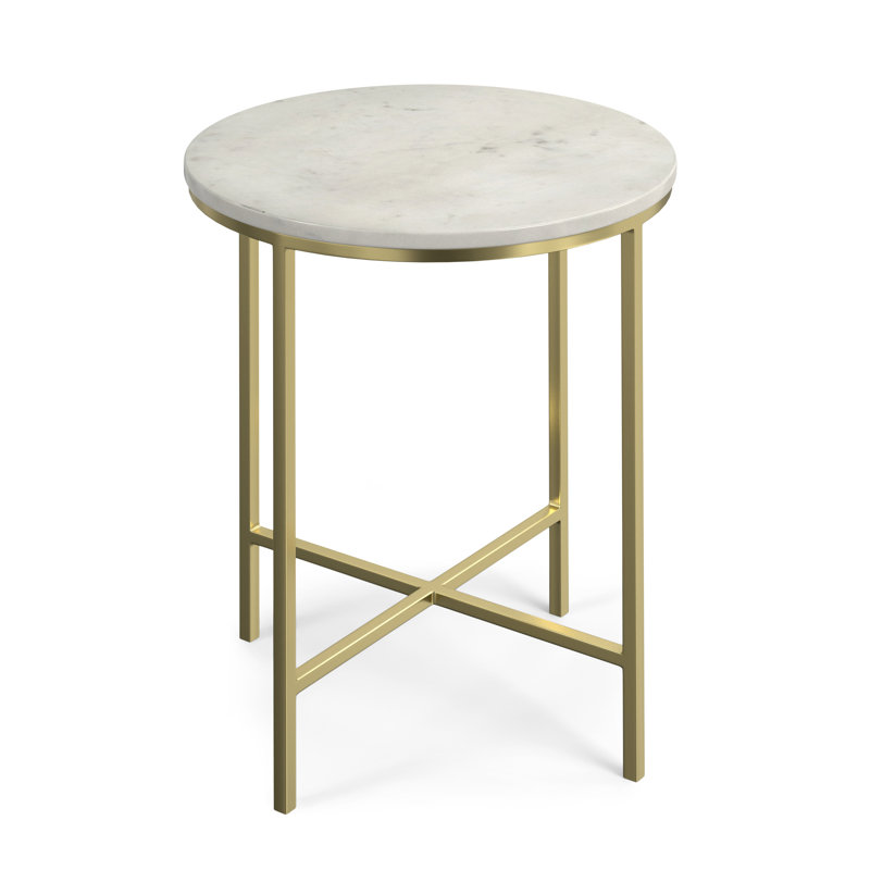 Table de bout ronde avec rangement en fer doré 21 po