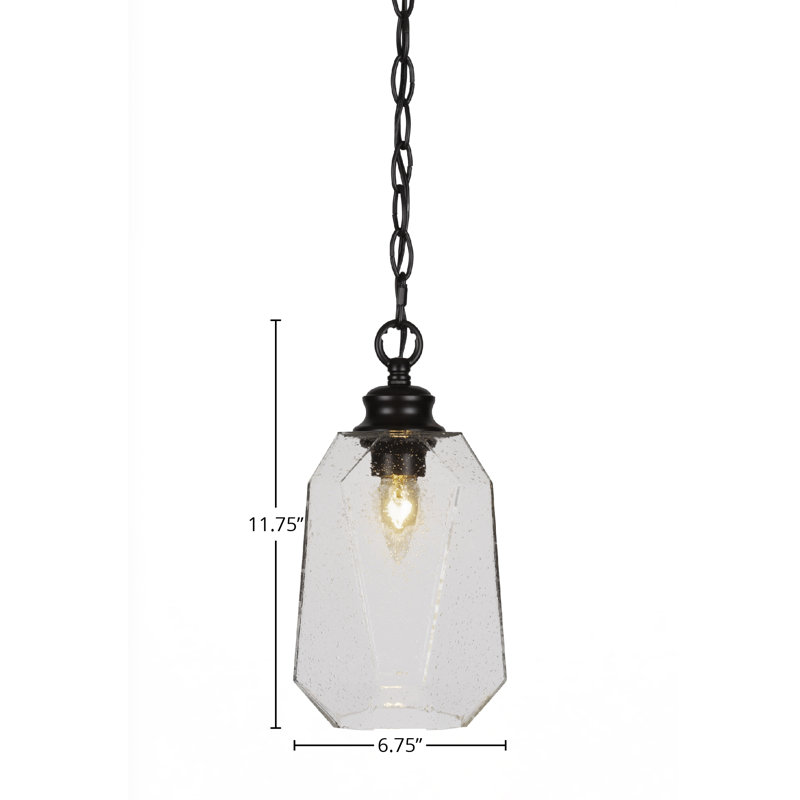 Luminaire suspendu à chaîne Rocklin avec verre 6,25 po, Noir mat, À bulles