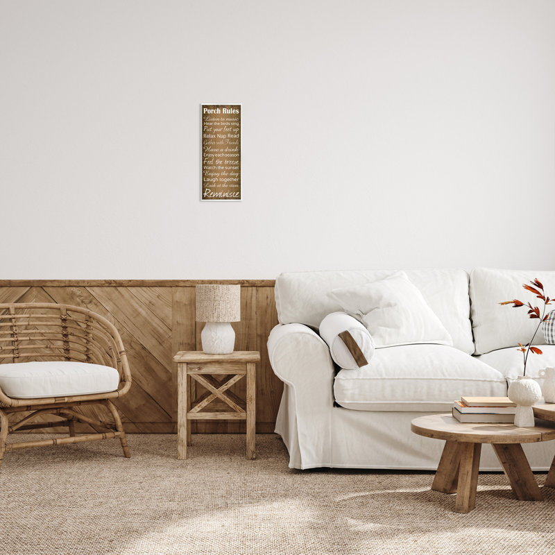 «Porch Rules Country Landscape Wood Textured Word Design», reproduction d'art textuel sur toile