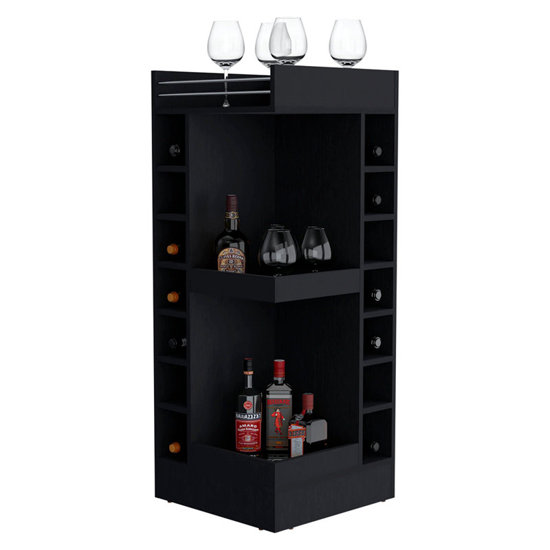 Corner Bar Cabinet With Wine Rack And Open Shelf, Black