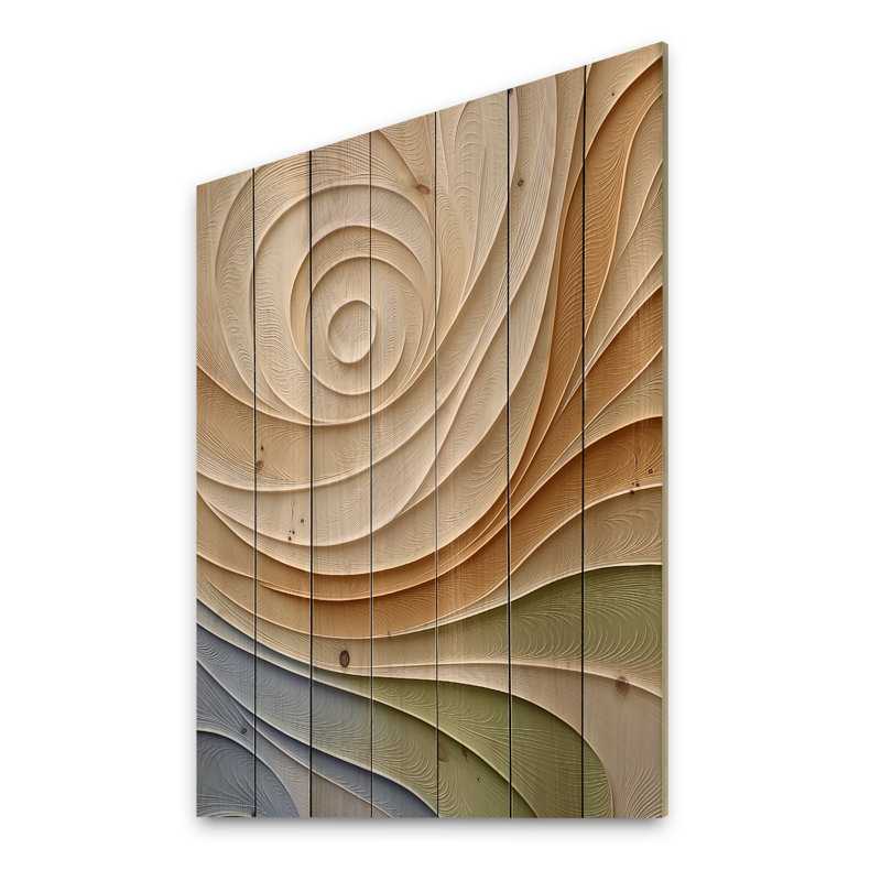 Harmonie verte et beige, élément naturel III - Botanicals, art mural en bois sur bois de pin naturel