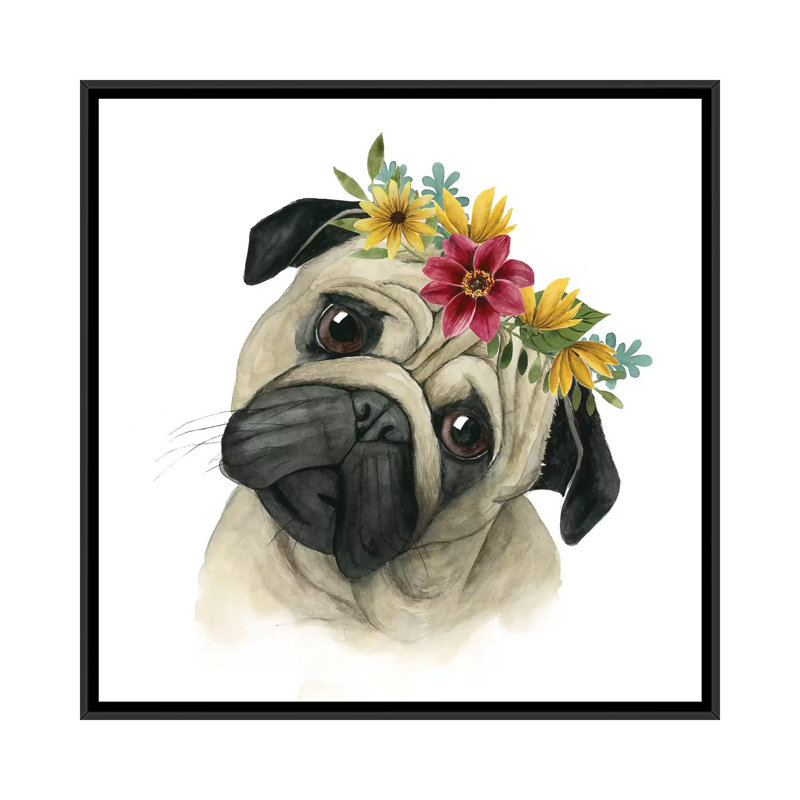 « fleur couronne pup i », impression sur toile, H 18 po x l 18 po x P 1,5 po, Toile avec cadre flottant noir, Pas de tapis
