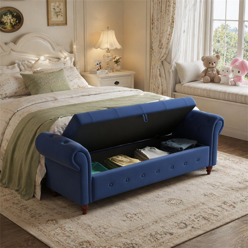 Banc de lit en tissu bleu marine, Marine