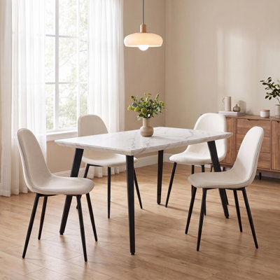 Ensemble de table de restaurant avec table en MDF à motif de marbre de 5 160 cm et 5 chaises en tissu