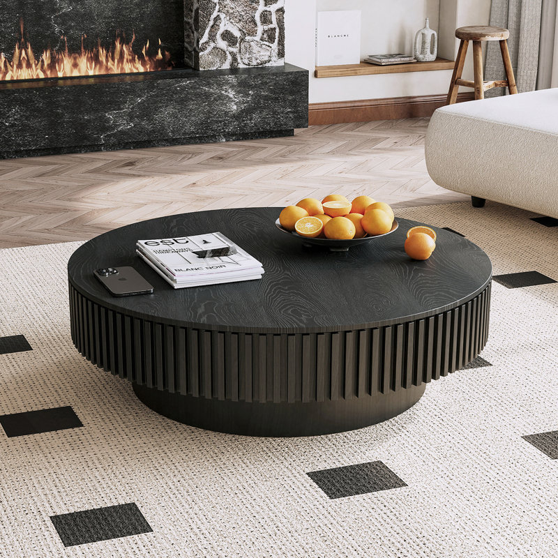 Table basse 39,37 "ronde avec rangement Table d'appoint moderne en placage de bois massif pour salon, chambre à coucher, appartement ou bureau, noir
