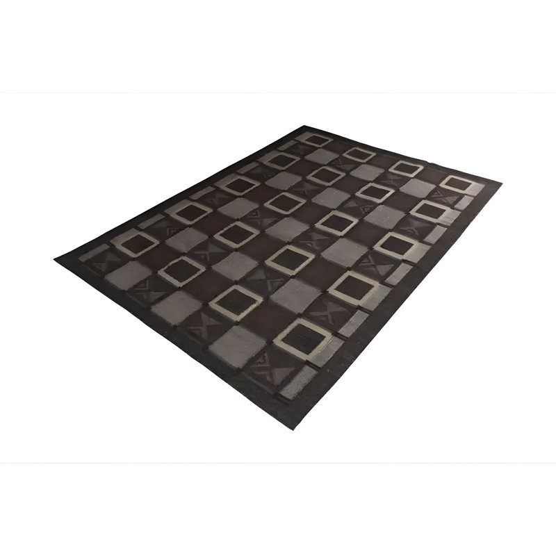 Rug & Kilim's Scandinavian Style Flat Weave Gray Earth Tone Purple Geometric, Rectangle 9' x 12'