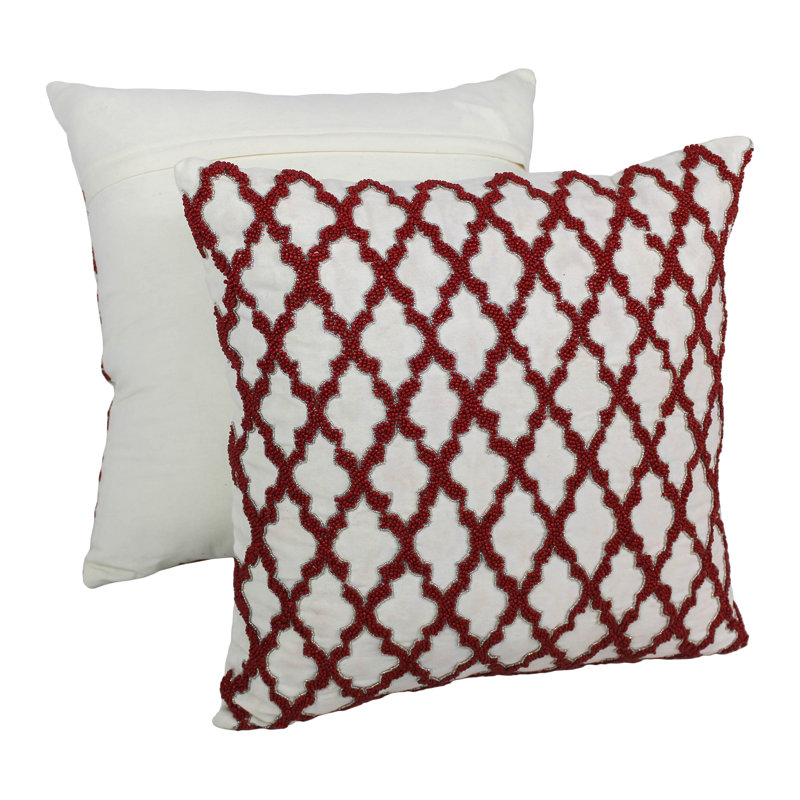 Appliqued Cotton Throw Pillow, Red / Ivory