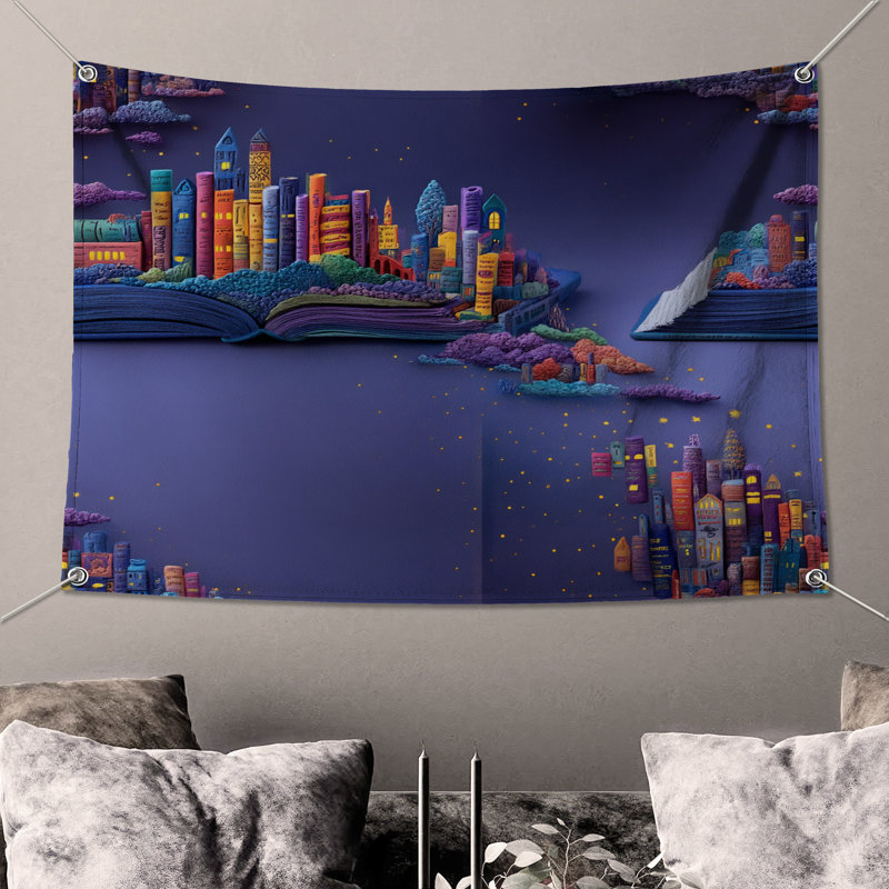 Tapisserie murale livre-fantaisie - décoration murale fantaisie, 50in H x60in W with 4 Grommets