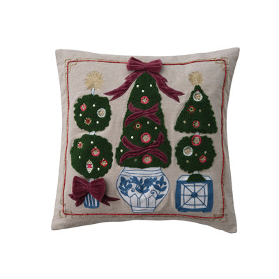 Coussin en coton chambray avec motif de nœud en velours