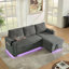 Canapé-lit moderne en chenille multifonctionnel avec table rétractable et éclairage DEL, ports de chargement USB et porte-gobelets