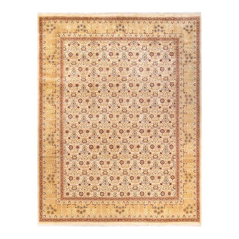 Tapis unique noué à la main Keenan - ivoire, 9 pi 1 po x 11 pi 8 po